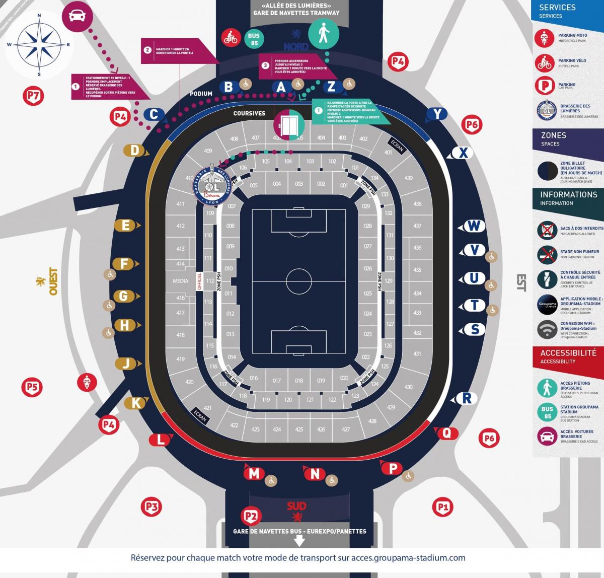 kort over Lyon stadion