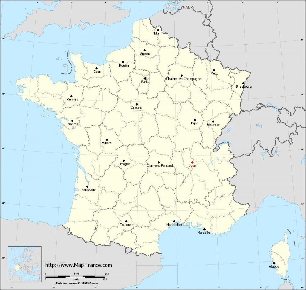 hvor er Lyon i frankrig på et kort