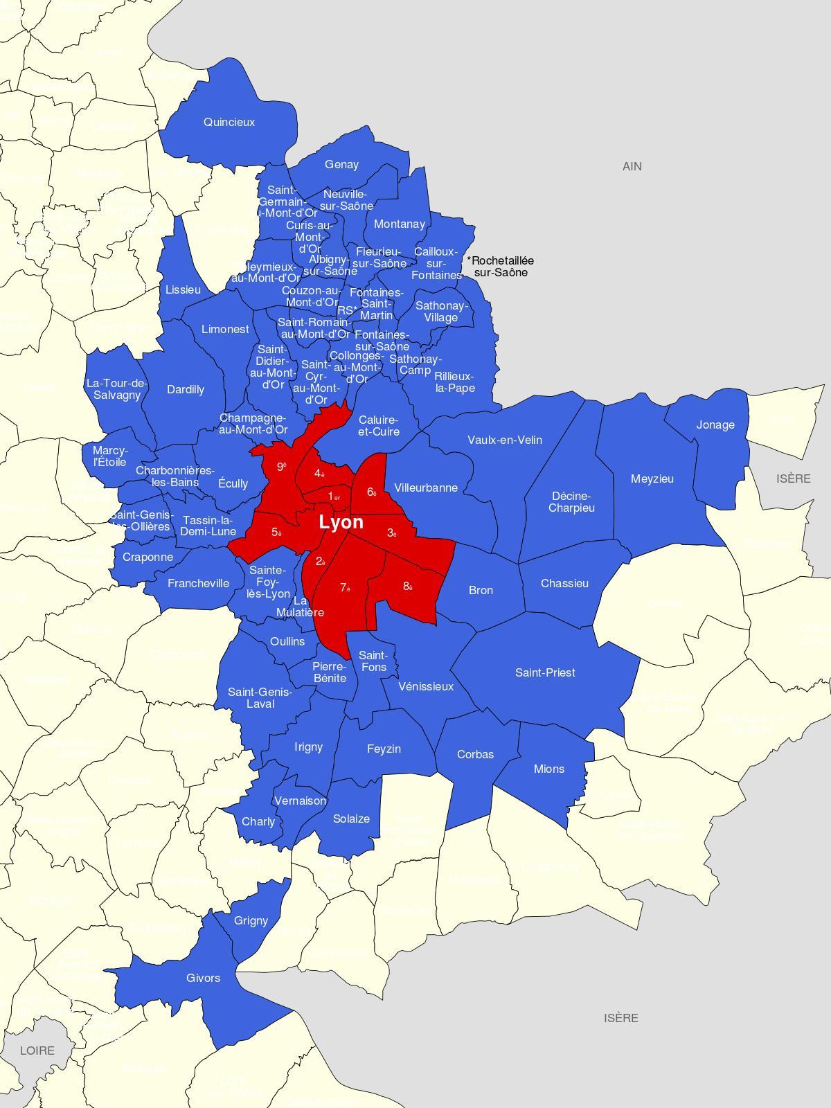 kort over Lyon område