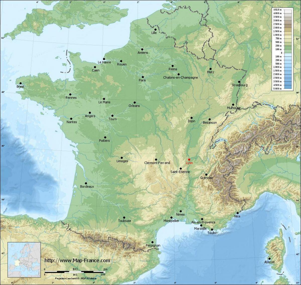 kort over Lyon geografiske