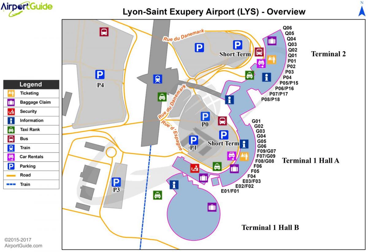 Lyon frankrig lufthavn kort